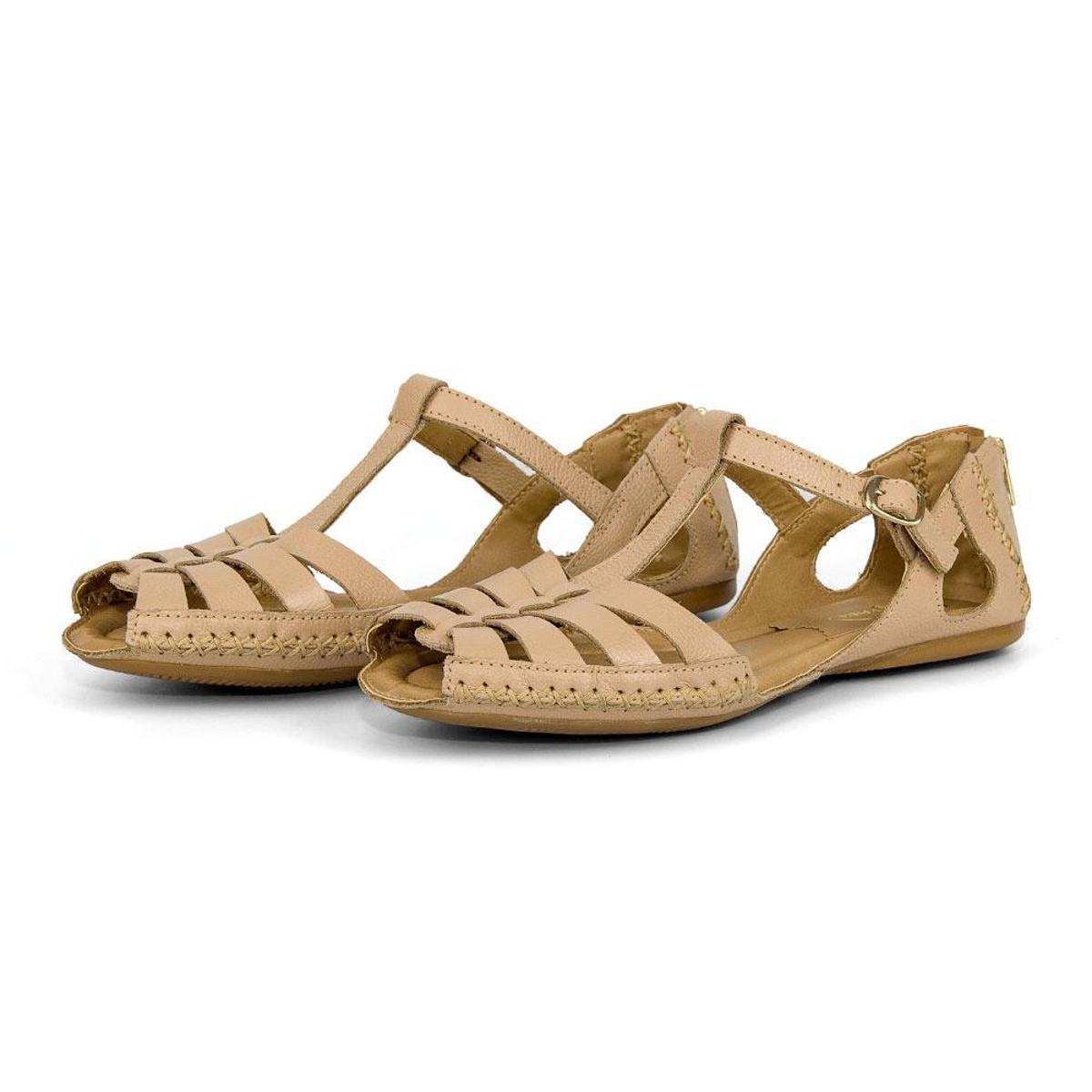 Sandália Feminina Moleca Em Couro Conforto Q\u0026A Calçados - Nude | Netshoes